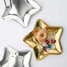 10pcs Christmas New Year Gold Silver Star-Shaped Disposable Paper Plates Candy Trays Birthday Party Decorations - Multicolor - View 2