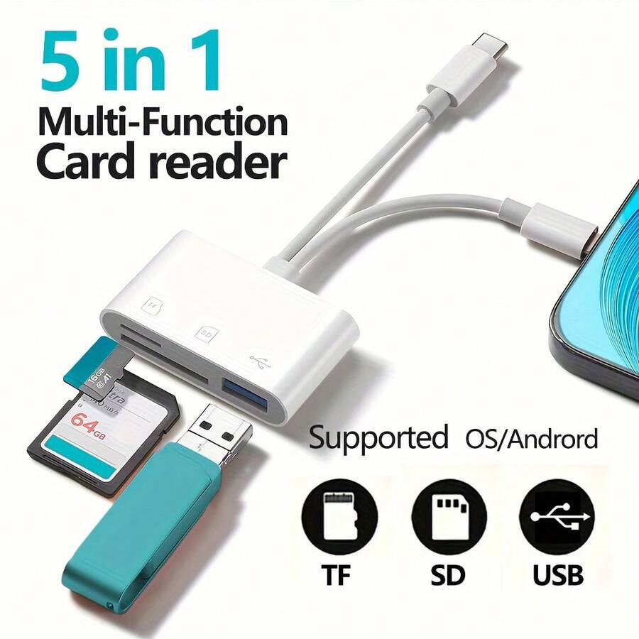 3合1多功能讀卡機：Lightning/Type-C，支援SD/TF/USB裝置同時讀取，快速傳輸，HUB讀卡機相容/Android/PC，便攜相機照片傳輸讀卡機