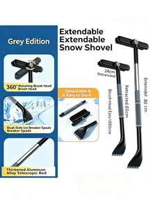 Multi-Function Car Snow Shovel, Telescopic Aluminum Alloy Vehicle Snow Scraper, Car Ice Scraper Frost Remover Snow Board - Multicolor - View 5