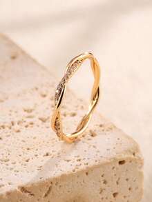rakol 1pc Fashionable Cubic Zirconia Wrapped Minimalist Thin Ring For Women - Gold - View 2