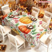 1/2pcs Autumn Tablecloth, Pumpkin & Maple Leaf Pattern Polyester Tablecloth For Dining Table, Coffee Table, Kitchen, Picnic, Camping, Rustic Farmhouse Decor, Thanksgiving Holiday Tabletop Protection & Beautification - Multicolor - View 15