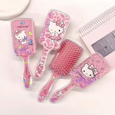 asmodee Szczotka do włosów Hello Kitty z brokatowym płynnym piaskiem, antysplątujący grzebień do włosów, z nadrukiem uroczej postaci Witch Hunter, przenośna ręczna szczotka masująca do włosów, odpowiednia dla dziewcząt i fanów do codziennej pielęgnacji włosów. Idealny wybór jako prezent na powrót do szkoły, prezent na imprezę, codzienne narzędzie i uroczy kolekcjonerski gadżet dla entuzjastów anime i K-POP