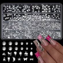 [Approx. 600pcs Asymmetrical Shaped] 12-Grid Mini White Small Flat Bottom Mixed Asymmetrical Nail Art Rhinestones - White - View 6