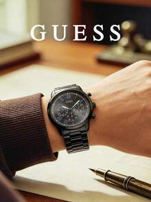 Guess Men's Quartz Watch With Gunmetal Grey Finish, Blue Roman Numerals, Multi-Function Sub-Dials, Stainless Steel Band, Modern Business Casual Professional Formal - Grey - View 2