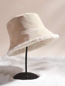 1pc Plush Bucket Hat, Thickened Warm Fleece, Elegant Outdoor Style For Autumn/Winter - Multicolor - View 1