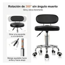Taburete Giratorio con Ruedas y Altura Ajustable, Silla Neumática 360° con Asiento Acolchado para Spa, Estética, Salón, Oficina y Consultorio, Color Negro - Negro2 - Ver 4