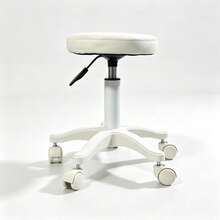 PU Leather Circular Rolling Stool With Adjustable Rotation Height For Home Office, Drawing Laboratory, Kitchen With Wheels, Massage Office Chair - White - View 8