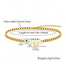1pc New Vintage Initial Eye Pin Pendant Golden Stainless Steel Cuban Chain Bracelets For Men - Yellow Gold - View 2
