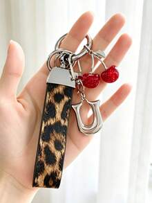 26 Alphabet Letter Keychain Pendant Creative Leopard Print PU Rope Key Strap, Cherry Charm, Car Keychain Pendant, Bag Charm Accessory, Key Decoration Accessory, 26 Letters To Choose From, Meaningful Gift For Family And Friends On Holidays - Brown - View 33