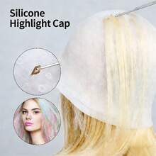 Reusable Silicone Hair Dye Cap, Multi-Color Hair Dye Cap With Metal Hook, Home Salon Hair Coloring Tool Silicone Dye Cap (Blue, White, Pink) - Multicolor - View 1
