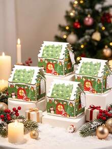 6pcs/24pcs/50pcs/Pack Christmas 3D Christmas House Party Gift Paper Bags Candy Snack Boxes Paper Boxes Decoration Atmosphere Paper Boxes Christmas House Tabletop Small Gifts Includes Rope And Cards - View 8