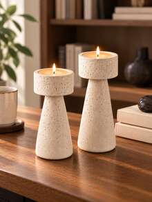 1pc/2pcs Minimalist Tall Tapered Pillar Candle Holder Set, Stable Slot Top Tea Light Candle Holder, Table Centerpiece Decor For Dining Table, Living Room, Wedding Party Home Decor - Beige Adjustable Height Stand - View 8
