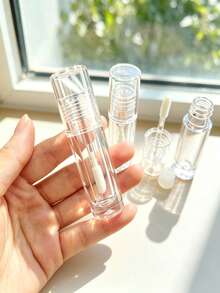 3.5ml 密封防漏透明唇蜜空管，迷你樣品高透明塑料極簡設計無圖案圓柱形，附柔軟植絨刷頭旋蓋，全可視可填充式彩妝分裝容器，適用旅行出差、美妝樣品試用、唇蜜唇油分裝，適合彩妝愛好者日常居家使用 - 彩色 - 查看 3