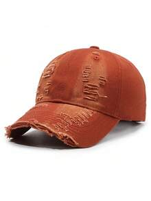 1pc Unisex Distressed Washed Baseball Cap, Frayed Ripped Vintage Dad Hat, Sun Protection Hat, Adjustable Casual Hat, Ideal Gift For Holiday And Daily Wear - C - View 16