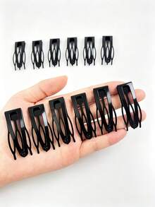 10/4pcs Girls Black Curved BB Hair Clips, High Elasticity Secure Double-Clasp Side-Fringe Clips, Basic Bangs Hair Clips, Invisible Bangs Fixing Hair Accessories - Multicolor - View 1