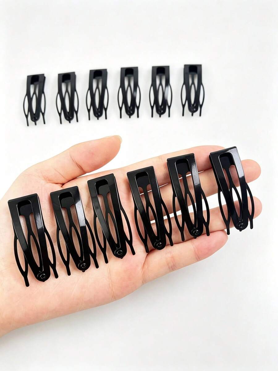 10/4pcs Girls Black Curved BB Hair Clips, High Elasticity Secure Double-Clasp Side-Fringe Clips, Basic Bangs Hair Clips, Invisible Bangs Fixing Hair Accessories - Multicolor - View 1
