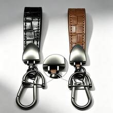 Light Luxury Square Woven Leather Car Key Lanyard With Gunmetal Spring Buckle, Business Men's Portable Anti-Loss Car Key Chain Pendant - Woven Plaid Keychain - View 6