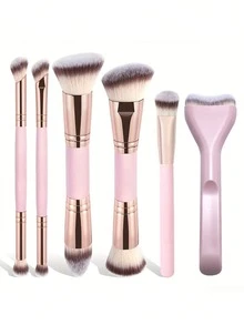 6pcs Multi-Function High Quality Makeup Brush Set, Soft Bristles, Suitable For All Skin Types, Powder Brush, Foundation Brush, Detail Brush, Eyeshadow Brush, Triangle Highlighter Brush, Portable Travel Set, Perfect Gift For Girls - Multicolor - View 8