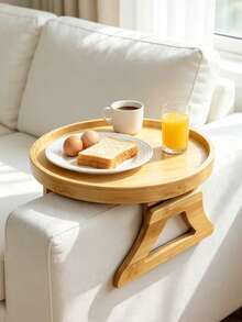 Handmade Wooden Tray Armrest Clamp Table, Perfectly Fits Sofa Tray Table, Can Hold Phone Or Water Cup, Suitable For Small Spaces, Automatically Fixes To Desktop, Great Gift For Friends And Family - Yellow - View 5
