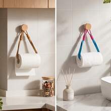 Dopamine Color-Block Tissue Holder, Hotel & Homestay Commercial Toilet Paper Rack, Bathroom Storage Hanging Rack For Towels And Toilet Paper, Hand-Woven Bohemian Style Colorful No-Drill Shelf, Home Storage - Multicolor - View 4