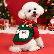 1pc Christmas Pet Hoodie T-Shirt, Fashionable & Comfortable Autumn/Winter Red & Green T-Shirt For Cats & Dogs, Suitable For Teddy, Poodle And Other Small To Medium Pets, Christmas Party Outfit - Multicolor - View 21
