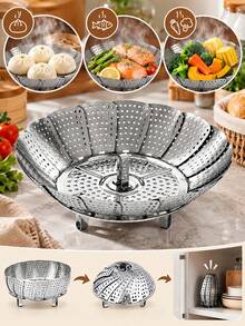 Keranjang Kukus Stainless Steel yang Dapat Diperluas, Rak Kukus Panci Lipat, Baki Kukus Multifungsi, Aksesoris Kukus Dapur Rumah, Kisi Kukus Air untuk Buah, Sayuran, dan Makanan Lainnya - View 6