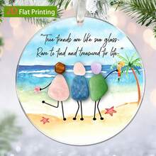 2D Flat Style, 1pc Personalized Friendship Acrylic Hanging Ornament - Suitable As A Commemorative Gift For Best Friends, Acrylic Hanging Pendant With Pebble Art And True Friend Quotes, Used For Christmas Tree Decoration, Forever Best Friends Home Decor, 2D Flat Style - A - View 5