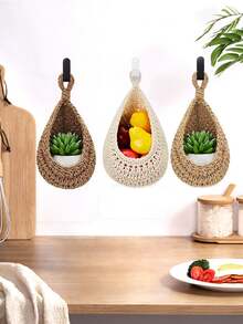 1/3/6piece Set Wall Mounted Woven Basket, Bohemian Style, Droplet Shaped, Suitable For Vegetable, Fruit, Kitchen Storage Basket, As Well As Holiday Decoration, Kitchen Storage Bag, Hanging Storage Basket, Storage Bag, Kitchen Decoration Storage Bag - Multicolor - View 3