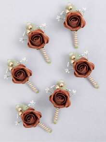 6Pcs Wedding Boutonniere For Groom And Groomsmen, Artificial PE Rose Lapel Pin ,Rustic Twine Wrapped Corsage For Wedding, Prom, Formal Party - Multicolor - View 10