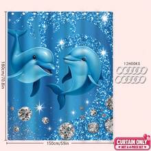 1/4pcs Blue Dolphin & Rhinestone Theme Bathroom Set, Includes Shower Curtain, Bath Mat, U-Shape Toilet Lid Cover, Waterproof, Fashionable Modern Bathroom Decor, No Drilling Required, Machine Washable Polyester Back To School - Multicolor - View 13