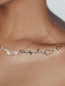 1pc Red & Black Minimalist Ins Style ECG Heart Pattern Temporary Tattoo Sticker, Waterproof Body Skin Tattoo For Arm, Shoulder, Neck, Collarbone, Party Gift, Holiday Gift, Music Festival - Multicolor - View 3