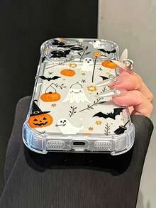 Phone Case - [2D Printed] Compatible With Iphone 18/18 Pro/18 Pro Max/17/17 Pro/17 Pro Max/16/15/14/13/12 Series, Pumpkin Bat Ghost Halloween Full Print Pattern Clear 4-Corner Shockproof Phone Case, Slim & Protective, Unisex For Daily Use - Clear - View 3