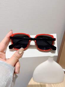 1PC 3-8Y Kids, Rivet Decor Square Frame With Silicone Temples, Chic Square Glasses, For Holiday Outdoor Trip & Daily Wear With Glasses Box - Multicolor - View 6