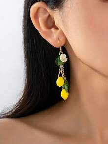 2Pcs Resin Lemon Raspberry Earrings, Lightweight Fruit Shaped Earrings, Cute Sweet, Pastoral Style Earrings, Best Choice For Birthday Gifts - Multicolor - View 6