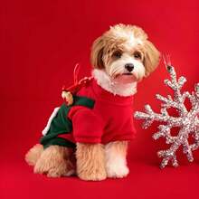 1pc Christmas Pet Hoodie T-Shirt, Fashionable & Comfortable Autumn/Winter Red & Green T-Shirt For Cats & Dogs, Suitable For Teddy, Poodle And Other Small To Medium Pets, Christmas Party Outfit - Multicolor - View 10