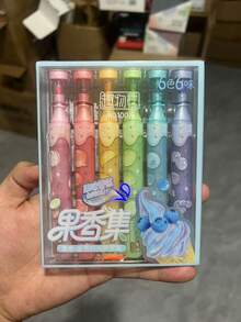6pcs Fruity Scented Gold Glitter Highlighter Pens, Water-Based 6 Colors & 6 Scents, High Aesthetic Student Marker Pen For Highlighting And Drawing, Student Stationery - Fruit Scented Highlighter - View 9