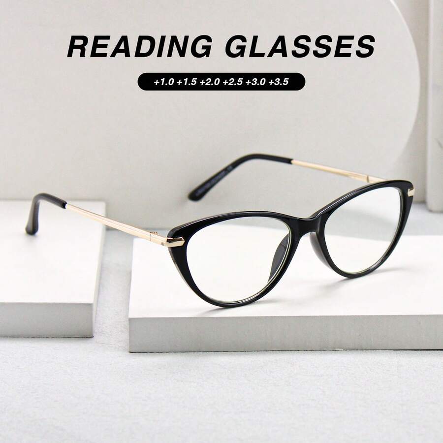 1pc Cat Eye Leopard Print Vintage Reading Glasses, Fashion Retro Design, Metal Spring Temple For Premium Quality, Pink Leopard Colorway, Stylish Daily Wear - Black - View 1