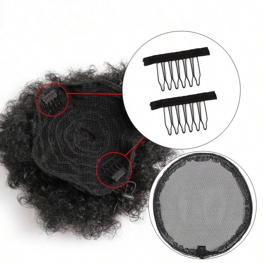 3 Packs Black Ponytail Hair Net Weaving Net Cap With 6Pcs Mesh Clips Comb Elastic Drawstring Hair Nets Base For Making Bun Wig - View 1