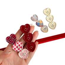 Sweet Plaid Heart Decor Hair Clip Side Bangs Girls Cute Duckbill Hair Accessory - Multicolor - View 5