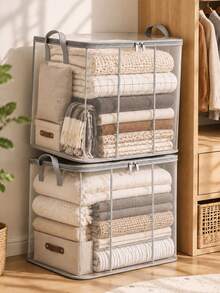 Foldable Storage Box With Handle, Zipper Storage Box, Suitable For Bedding, Clothing, Blankets, Home Bedroom, Dorm Space, Also As Laundry Basket Storage Box, Bedroom Decor, Back To School Storage Box - Multicolor - View 2