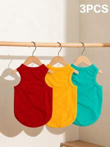 LUCKIE LABO 3pcs Polyester Solid Color Vest Set (red/yellow/green), Anti-flea, Reducing Hair Shedding, Insulating, Breathable, Suitable For Indoor And Outdoor For Cats And Dogs - Multicolor - View 1