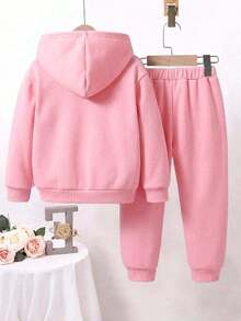Toddler Cartoon Print Warm Hoodie And Sweatpants Set - Pink - View 2