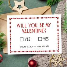 1PC Romantic Valentine's Day Greeting Card, Will You Be My Valentine, Heart Border Design, Suitable For Lovers, Minimalist Text Style Valentine's Day Card (12cm/4.7inx17cm/6.7in) - Multicolor - View 6