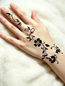 1pc Temporary Tattoo, Black Silhouette Floral Vine Pattern, Realistic Fake Tattoo Design, Suitable For Daily, Bachelorette Party Favors, Music Festival, Game, Graduation Gift, Lasts 3-5 Days - Black - View 5