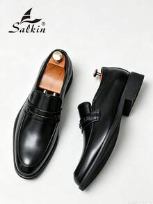 Salkin 奢华复古设计师男士套脚乐福鞋，格子软皮透气黑色尖头正装鞋，绅士商务社交鞋，男士日常办公派对婚礼鞋，情侣浪漫晚餐约会节日礼物返校学生鞋，学院风，适合所有季节，建议买大一码。 - 黑色 - 查看 10