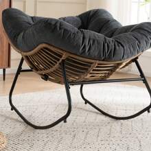 Oversized Egg Rocking Chair, Wicker Rattan Patio Lounge Chair With Thick Cushion, Egg-Shaped Rocker For Balcony, Porch, Garden & Bedroom - Black - View 4