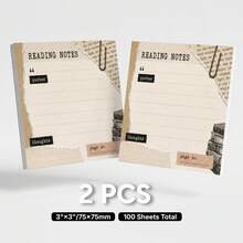 2 Paket/100 Lembar Catatan Bacaan, Gaya Kolase Buku Tua Klasik, Bagian Kutipan, Bagian Renungan, Dengan Kolom Nomor Halaman, Catatan Tempel, Hadiah untuk Pecinta Buku - 75x75mm - View 8