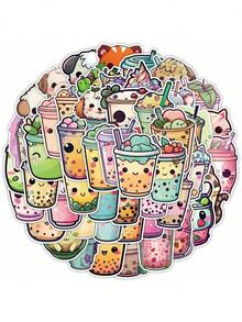 50pcs Cute Milk Tea Stickers, Suitable For Laptop, Water Bottle, Refrigerator, Books, Luggage, Table, Helmet, Skateboard, Guitar, Scrapbook Decoration, DIY Label Gift Seal Stickers, Packaging Labels, Party Stickers - Multicolor - View 1