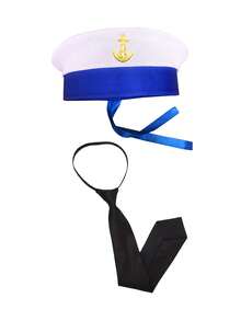 Hat With Ribbon Combination Sailor Hat For Boys And Girls Hat Decoration Accessory Set Hat Scarf Combination Cosplay Anime Costume Set Navy Style Outfit Event Costume Daily Wear Matching Party Gathering Holiday Outfit - Multicolor - View 14