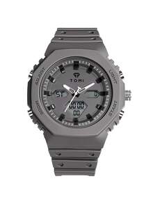 TOMI Dry Battery Personalized TPU Material Minimalist Style Dual Movement Sports Watch Dual Display Electronic Watch Suitable For Daily Life Holiday Gift - Grey - View 6